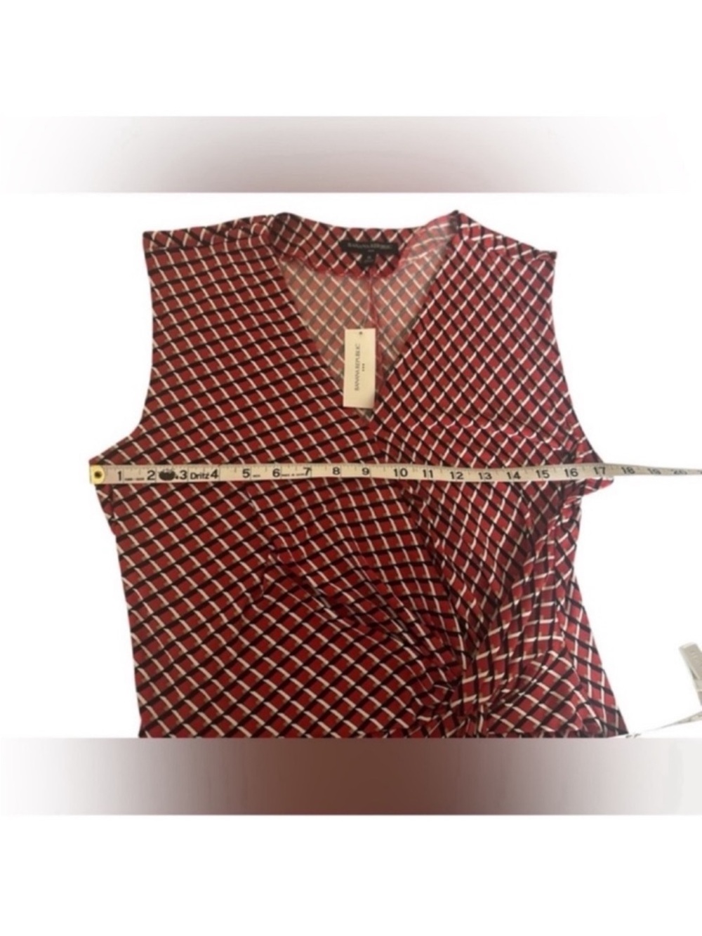 NWT Banana Republic Sleeveless Women’s Red and Navy Geometric Wrap Dress - Picture 13 of 16